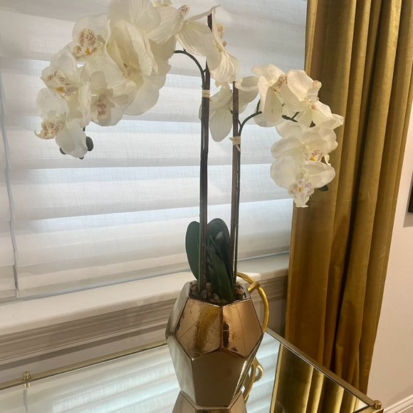 Pier 1 Accents Artificial White Orchid In Gold Vase Poshmark